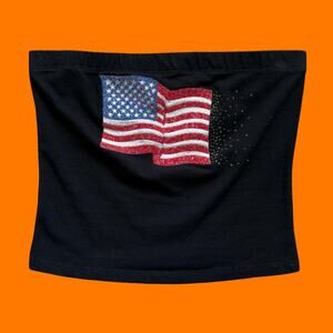 90's 00's vintage black glittery American flag y2k strapless tube top MEDIUM